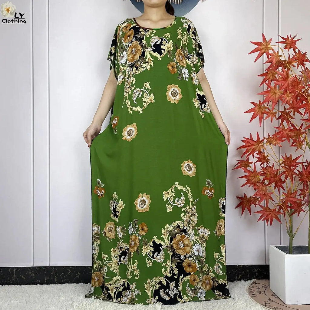 2024 Latest Muslim Sets Women Clothing Cotton Floral Loose Dashiki Long Dress African Abaya Dubai Traditional Islamic Clothing