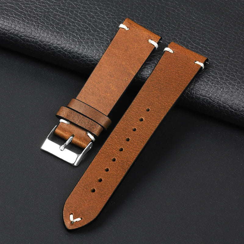 Amazfit Leather Watch Band Retro Oil Wax Calfskin For Smartwatch Replacement