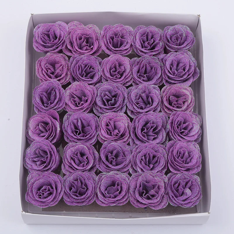 30pcs of 7cm Glitter spray artificial flower rose for Christmas gift hot Valentine DIY bouquet easter wedding Birthday decor Lootquake LLC