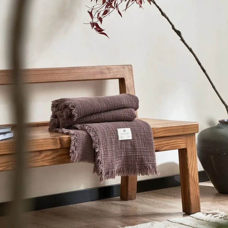Maillard Cotton Blankets Four Layers Of Gauze Sofa Cover Blanket With Tassel AB Side Office Nap Decorative Bed Muslin Blanket Lootquake LLC