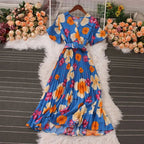 Women Dress Fashion Vintage Ins Bandage Slim Waist A-line Long Dress Vacation Beach Summer Outfits Lady Robe Femme Lootquake LLC