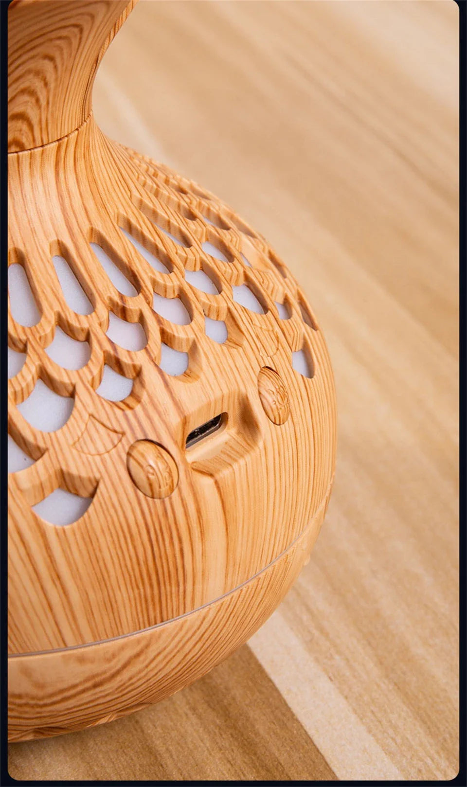 USB Hollow Wood Grain Humidifier Aroma Diffuser Atomizer Household Humidifier Hydrating Instrument Desktop Humidifier Lootquake LLC