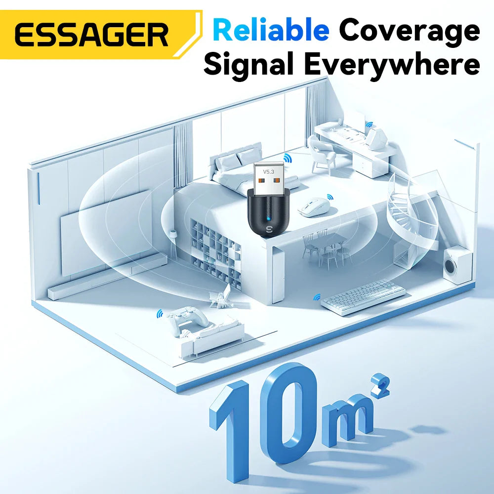 Essager USB Bluetooth 5.3 Adapter Aux Audio Receiver Transmitter For PC Speaker Laptop soundbox Wireless Mouse USB Transmitter Lootquake LLC