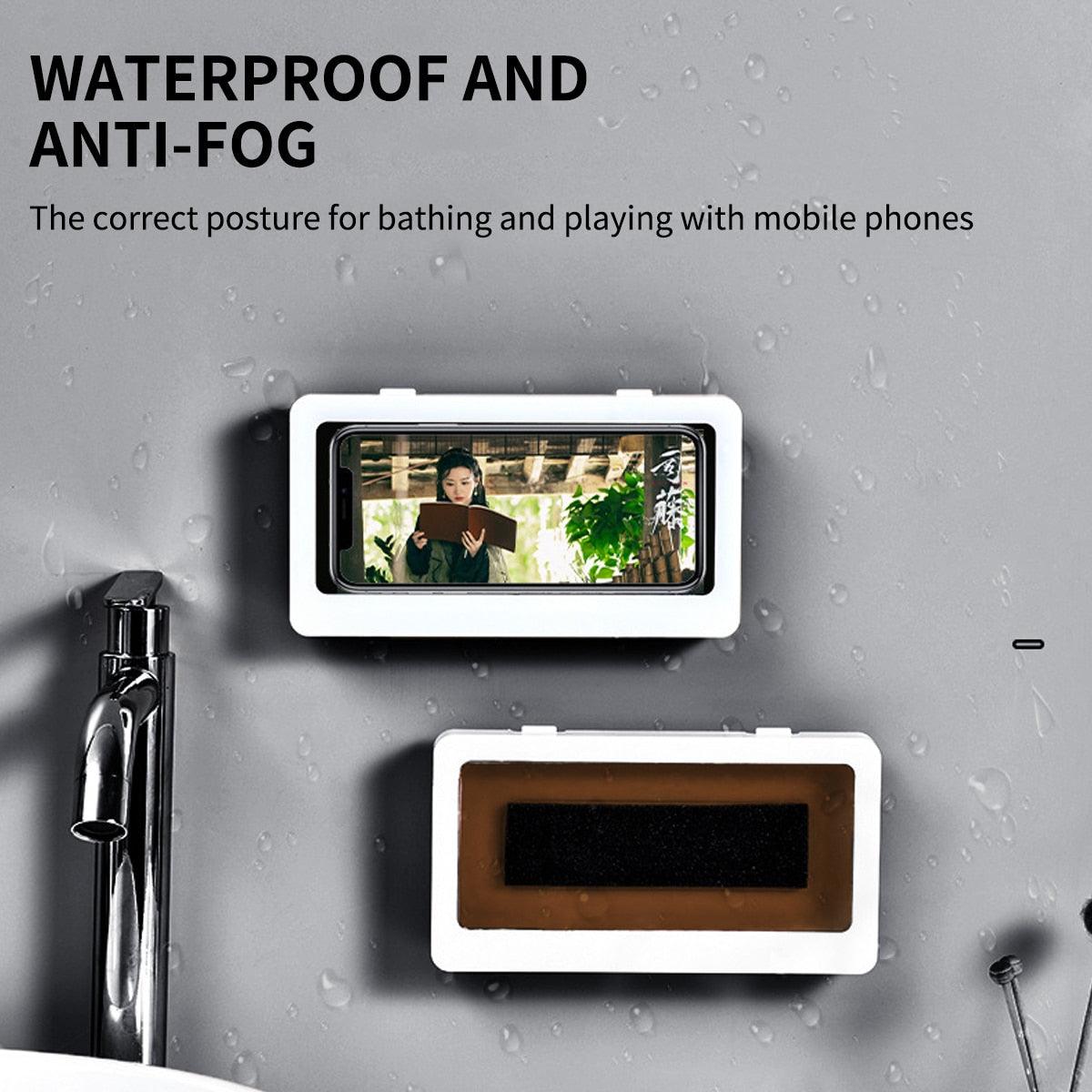 White Phone Holder Waterproof Phone Case Bathroom Shower Phone Holder Stand Box Wall Mounted Shower Case Bracket Full Body Waterproof Shockproof Phone Case Clear Protective Cover Case Stevvex