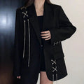 KOSAHIKI Harajuku Women Jackets Black Gothic Punk Hip Hop Solid Vintage Blazer Coats  Chic Chain Loose Jacket Streetwear Lootquake LLC