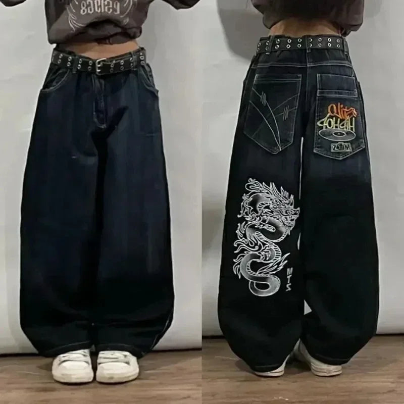 2024 New American Trend Retro Hip-hop Embroidery Pattern Baggy Jeans For Men And Women Y2K Harajuku Gothic Wide Pants Streetwear Lootquake LLC
