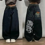 2024 New American Trend Retro Hip-hop Embroidery Pattern Baggy Jeans For Men And Women Y2K Harajuku Gothic Wide Pants Streetwear Lootquake LLC