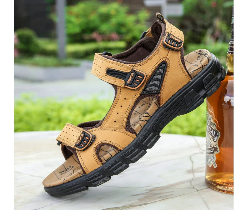 Outdoor Wading Summer Sandals For Men Anti Slip Cool Leather Slides With Arch Support and Massage Plus Size Beach Sandalias Lootquake LLC