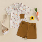 Toddler Easter Clothing Set with Short Sleeve Lapel Bunny Carrot Print Shirt and Solid Color Shorts - Adorable Boy s Easter Lootquake LLC