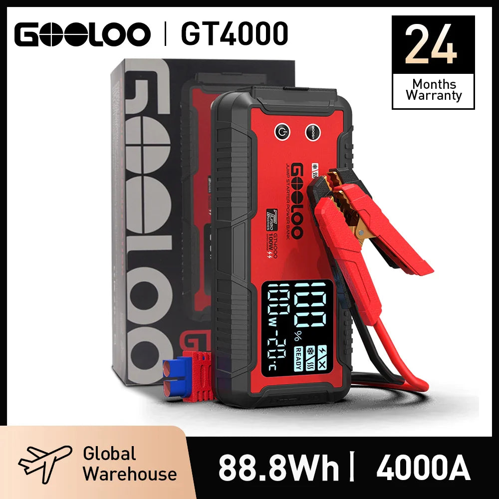 GOOLOO 4000A 12V Charger External Battery Booster 24000mah Car Jump Starter Car Battery PD100W Fast Charging Portable Power Bank Lootquake LLC