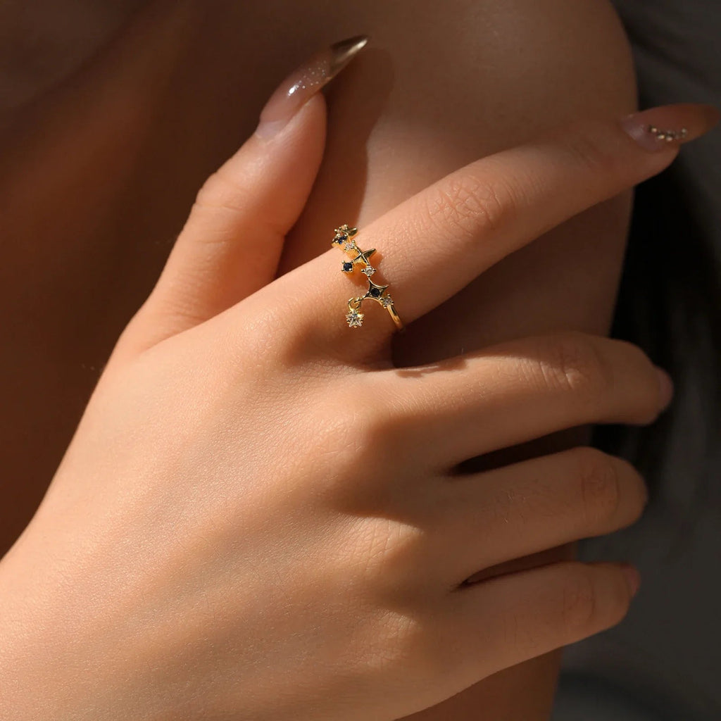 ANDYWEN 925 Sterling Silver Star Round Inlay Blue Zircon CZ Adjustable Open Ring Women Luxury Wedding Gift Dainty Jewelry Lootquake LLC