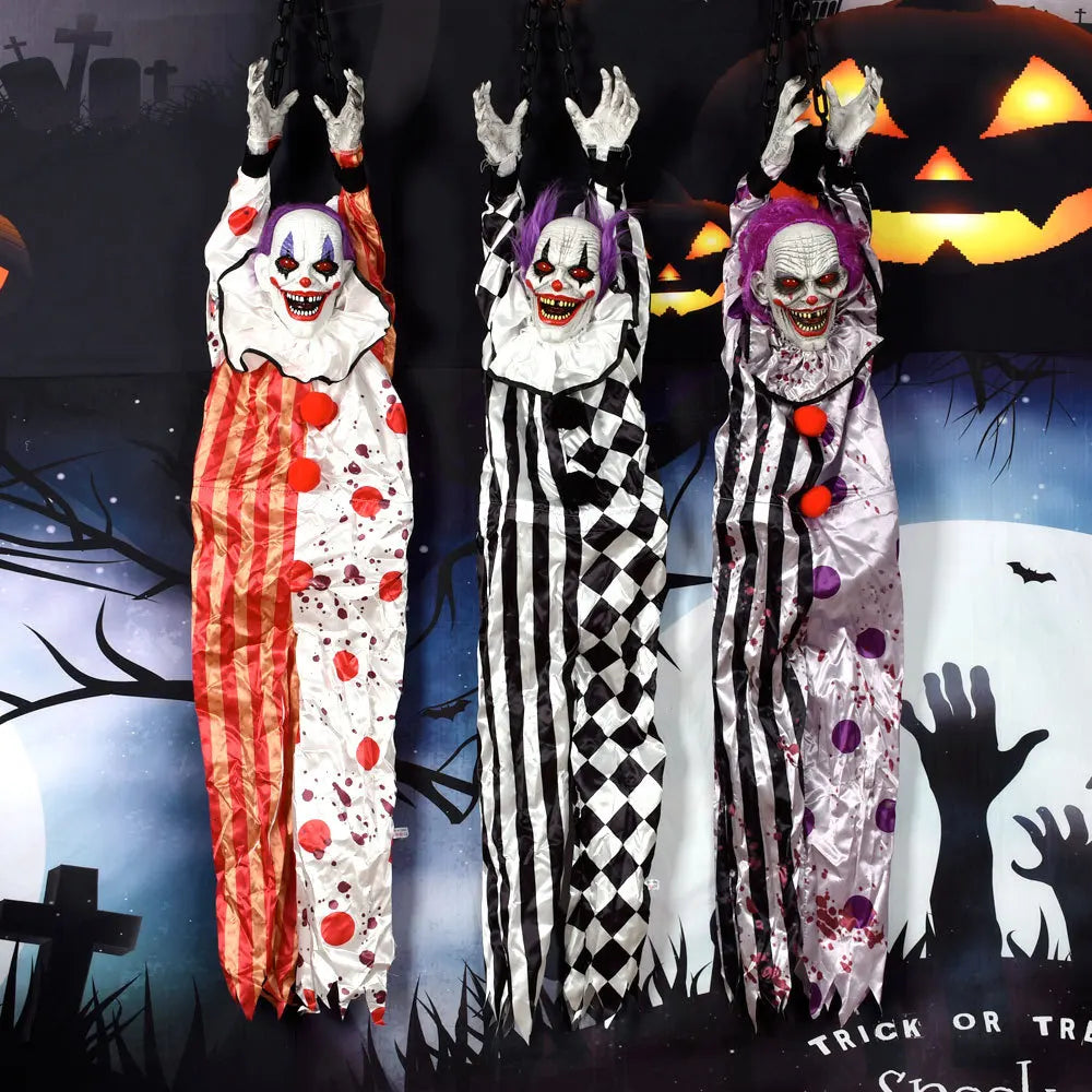 Halloween New Arrival Sound Activated Glowing Talking Hanging Ghost Scary Decor with Clown for Haunted House Party Prop Decor Lootquake LLC