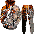 New 3D Fishing Art Print Casual Couple Hoodies Outfits Hip Hop Streetwear Hooded Sweatshirt+Sweat Pants Men's Tracksuit Set Lootquake LLC