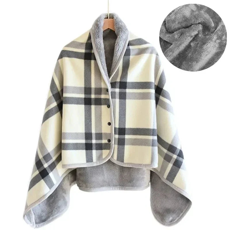 Thick Plaid Blanket Warm Winter Wearable Blanket Adults Office Travel Soft Fleece Throw Blankets With Button Home Shawl Lootquake LLC