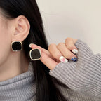 Classic Simple Geometry Square Black Enamel Stud Earrings for Women Charm Party Jewelry Stainless Steel Designer Ear Accessories Lootquake LLC