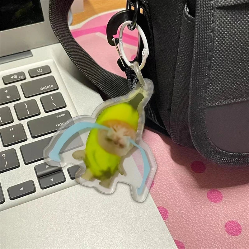 Funny Banana Cat Key Chain Creative Acrylic Happy Cats Schoolbag Pendant Bag Accessories DIY Mobile phone Lanyard Student Gift Lootquake LLC