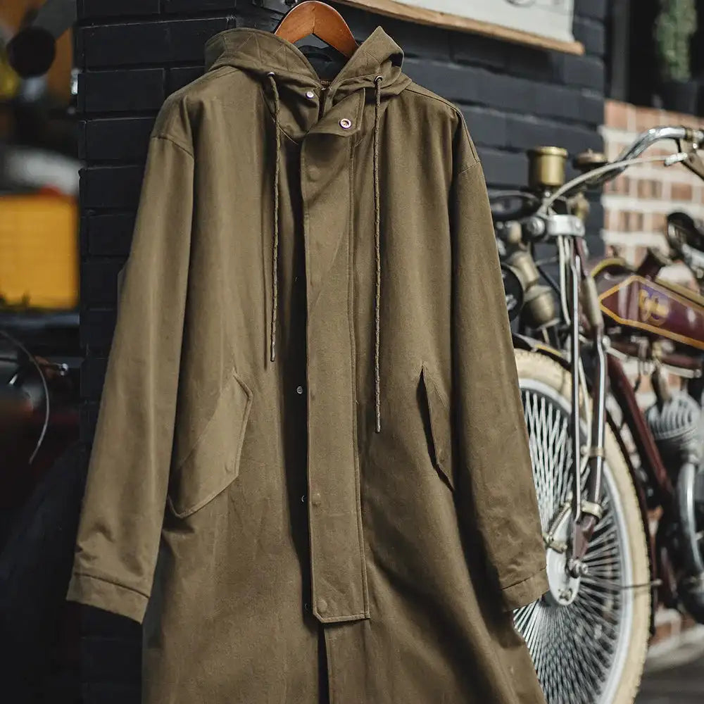 Maden Retro M51 Hooded Windbreaker Loose Fit Cotton Zipper Mid-length Jacket Versatile Solid Color Outerwear for Men's Autumn Lootquake LLC