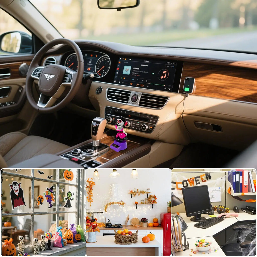 Halloween Car Decorations Car Dashboard Decorations Solar-Powered Shaking Head Ornament For Desktop Interior Home Men Women Lootquake LLC