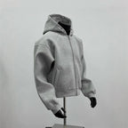 American Men's Short Retro Boxy Style Cardigan Sweatshirt Men's Hooded Jacket Autumn Winter Silhouette Men's Fashionable Hoodie