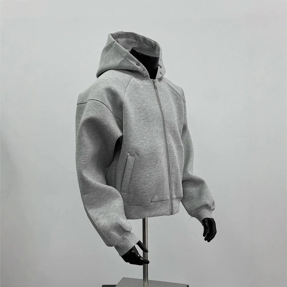 American Men's Short Retro Boxy Style Cardigan Sweatshirt Men's Hooded Jacket Autumn Winter Silhouette Men's Fashionable Hoodie