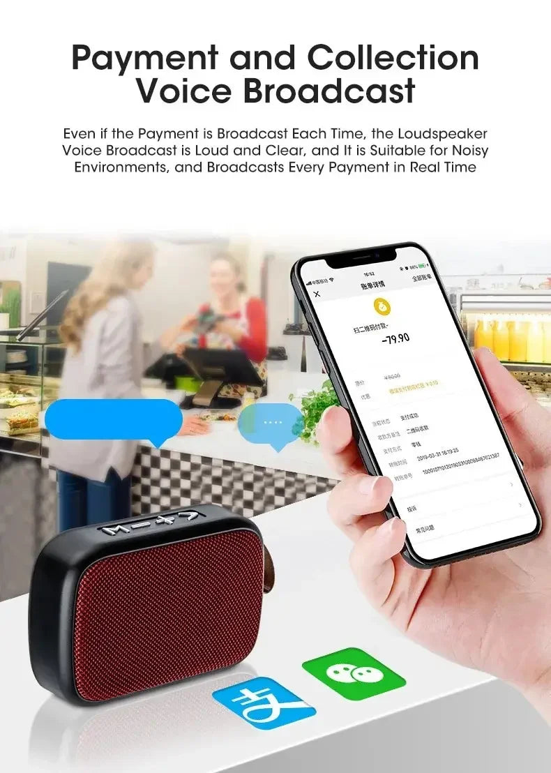 Mobile phone wireless Bluetooth speaker, subwoofer, loud volume payment voice announcer, card slot small speaker Lootquake LLC