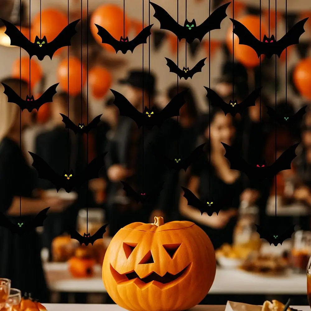 Funny Spooky Halloween Bat Decorations with Eyes Trick or Treat Bats Wall Decor Realistic Simulation Bat Pendant Halloween Party Lootquake LLC