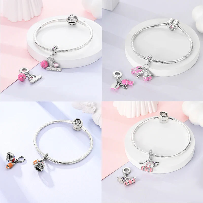 S925 Sterling Silver Princess Golf Hamster Camera Travel Three Piece Set Charms Beads 3mm DIY Fine Jewelry Making Lootquake LLC