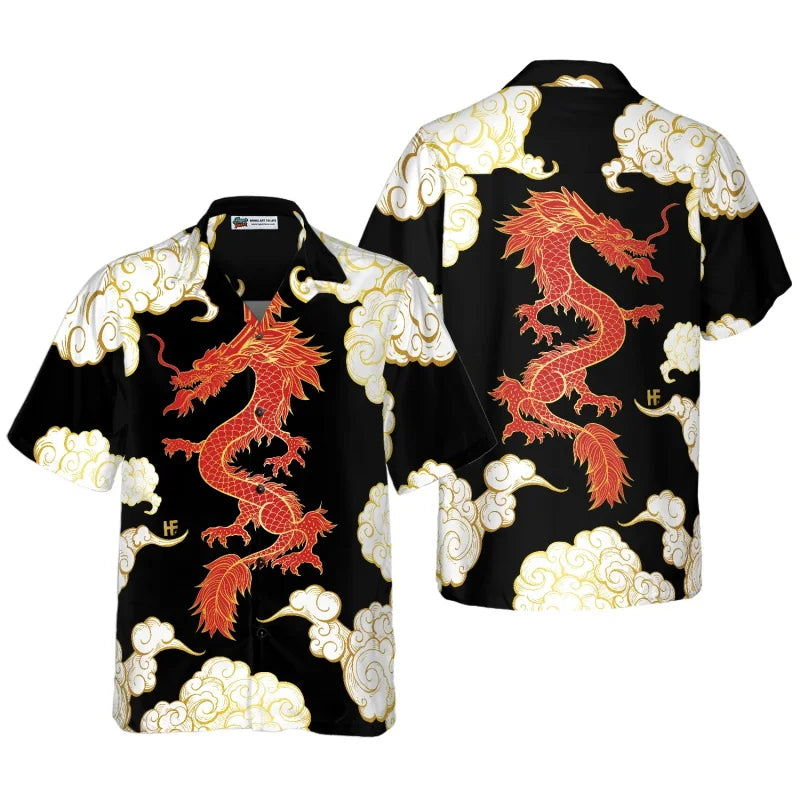 All Over Print Flame Dragon Pattern Hawaiian Shirts For Men Summer Short Sleeve Button Up Beach Shirts Blouse Mens Streetwear Lootquake LLC