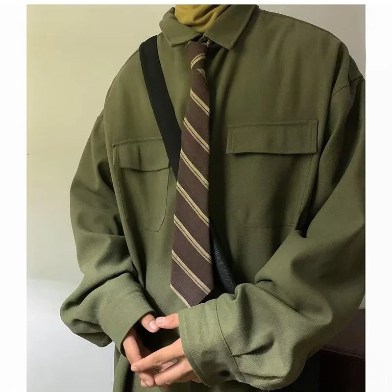 Autumn Green Black Shirt Men Fashion Social Mens Dress Shirt Korean Loose Long Sleeve Shirts Mens Pocket Tooling Shirt M-3XL Lootquake LLC