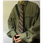 Autumn Green Black Shirt Men Fashion Social Mens Dress Shirt Korean Loose Long Sleeve Shirts Mens Pocket Tooling Shirt M-3XL Lootquake LLC