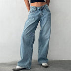 Lamuusaa Jeans y2k Clothes Women Solid Color Low Waist Waist Wide Leg Denim Pants Trousers with Multi Pockets 2000s Streetwear Lootquake LLC