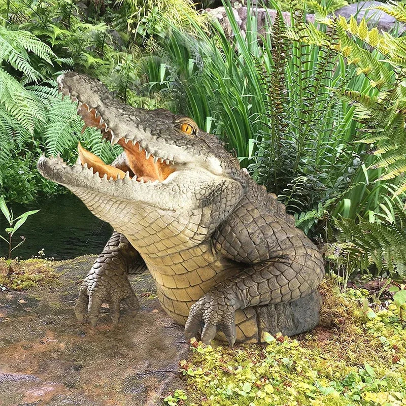Creative White Shark Garden Art Statue Resin Lifelike White Shark Head Crocodile Sculpture Wall Hanging Home Yard Garden Decor