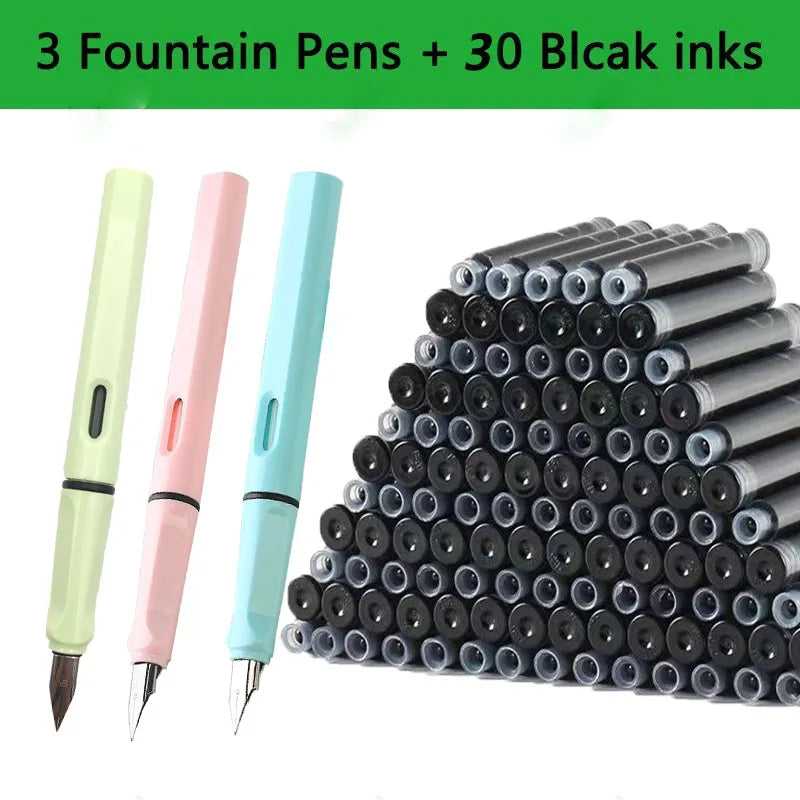 33 Pcs Kawaii Fountain Pen Replaceable Ink Set Black/Blue/Red ink EF 0.38mm School Pens Office Supplies Stationery for Writing Lootquake LLC