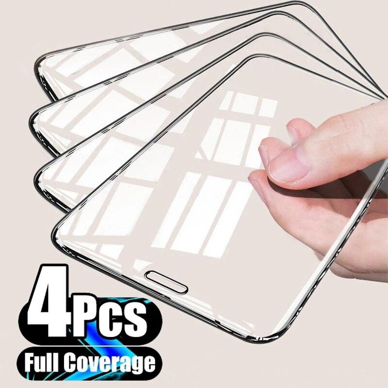4Pcs Full Cover Screen Protector For iPhone 14 11 12 13 Pro Max Protective Glass For iPhone X XR XS Max 6 7 8 Plus Tempered Film Screen Protector Tempered Glass Compatible With iPhone Stevvex