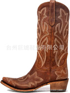 Embroidery Cowboy Boots For Women Knee High Med Calf Vintage Western Cowgirl Boots Women Heeled Casual Shoes Autumn Block Heel Lootquake LLC