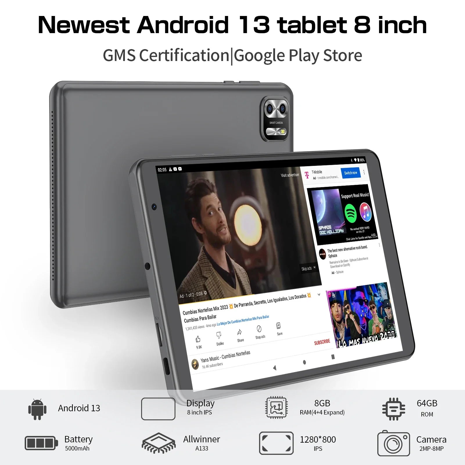 PRITOM 8 Inch Tablet Android 13, 8GB(4+4 Expand) RAM 64GB ROM,1TB Expand,1280x800 IPS Screen 5000MAH Battery,Dual Camera, WiFi Lootquake LLC