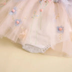 Pudcoco Baby Girl 2Piece Summer Set 3D Butterfly Flower Embroidery Fly Sleeve Mesh Romper Dress 3D Bow Headband Toddler Outfits