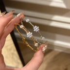 French Style Light Luxury Exquisite Bracelet Chic Elastic Flower Bracelet Sparkling Zircon Snowflake Ring 925 Silver Jewelry Set Lootquake LLC