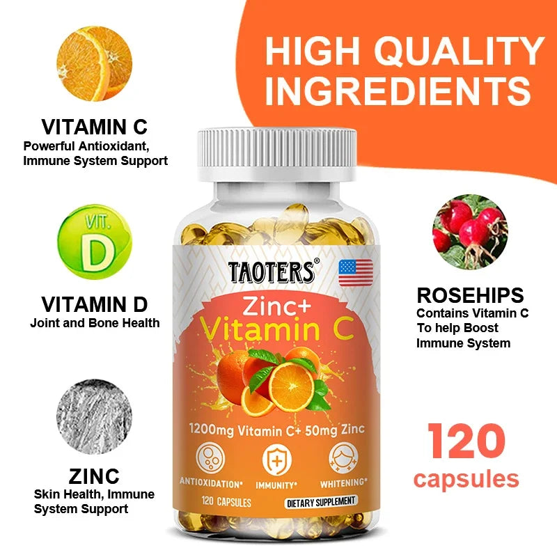 Taoters Vitamin C + Zinc Supplement - High Absorption - Immune System, Skin Health Vitamins - Antioxidant Supplement Lootquake LLC