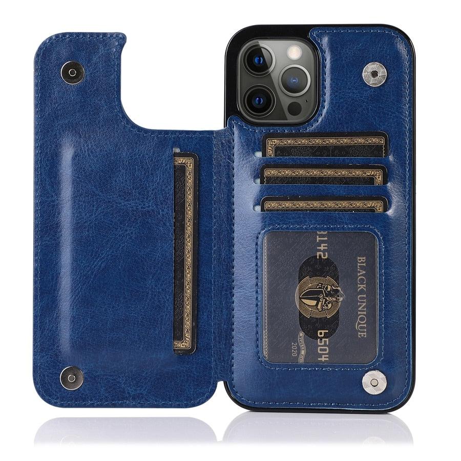 Wallet Stand Cover Flip Leather Case For iPhone 14 Pro Max 13 Pro Max 12 Pro Max 11 Pro Max Soft PU Leather Card Case With Kickstand Slim Double Magnetic Clasp Protective Cover Stevvex