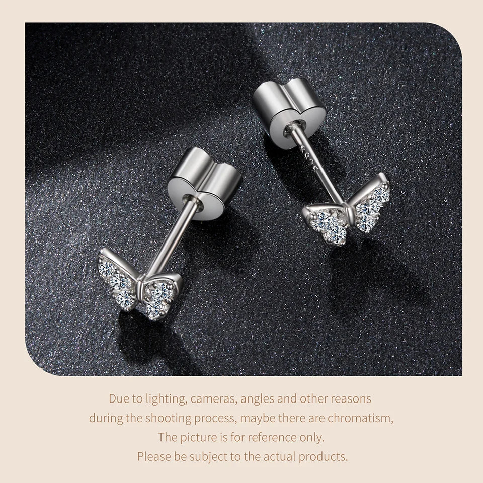 Moissanite Butterfly Clover Stud Earrings 925 Silver Diamond Cut Wedding Gift BandsCo Straps