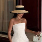 Straw summer hat French elegant ladies seaside travel sun hat Hepburn style wide brim hat  햇빛가리개 모자 모자
