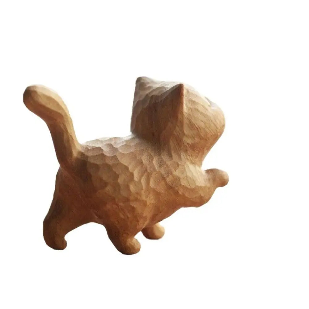 Cat Ornament Hand-carved Wooden Cat Statue Tiny Cute Cat Sculpture Miniature Creative Animal Figurine Desktop Lootquake LLC