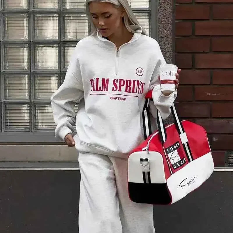 Zekye Y2K Red Letter Print Turtleneck Hoodie