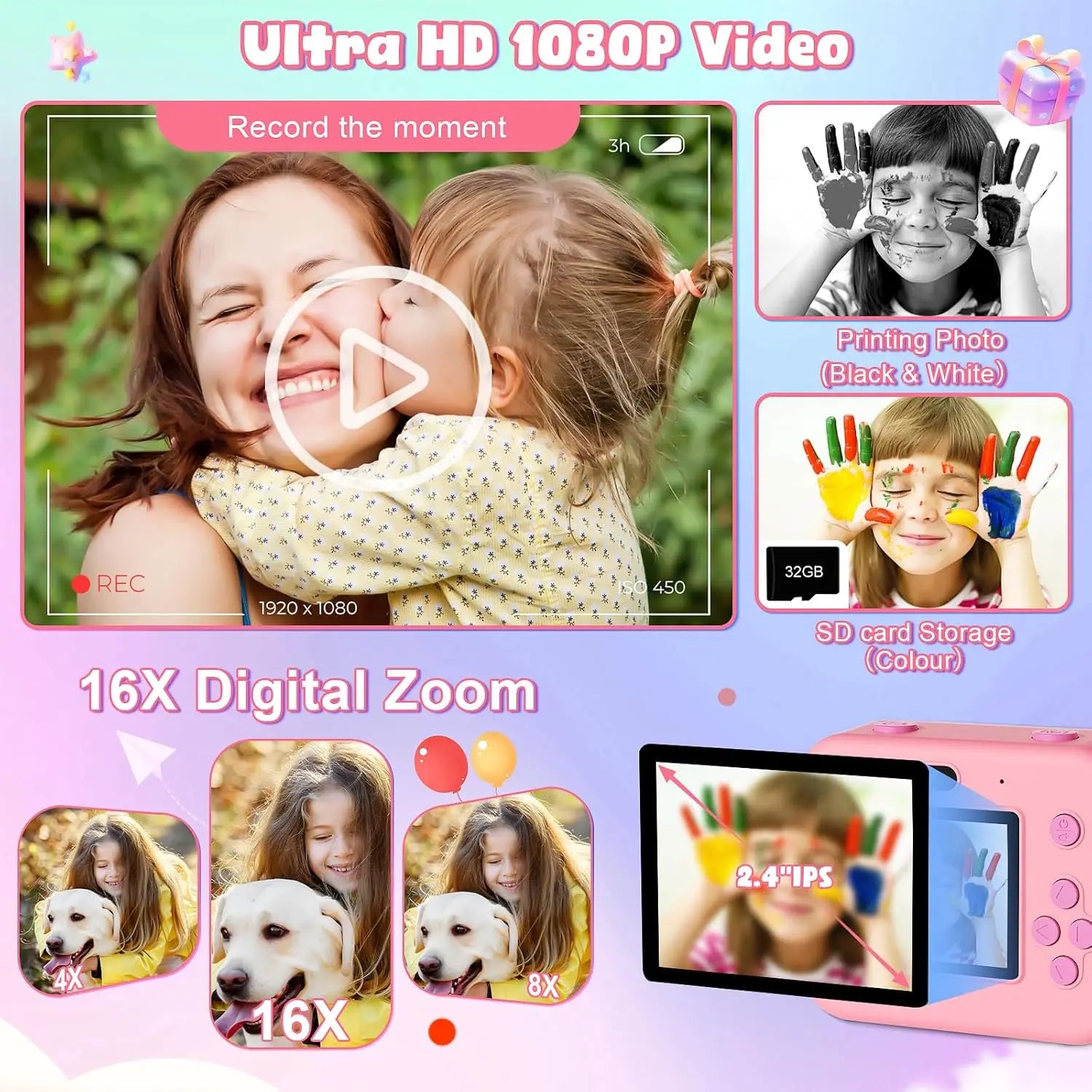 Instant Print Camera With 32G Card Thermal Photo Printing Digital Children Camera Video Photography Educational Toy Kids Gift Lootquake LLC