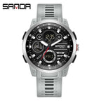 SANDA Sports Men's Electronic Watch Fashion Multi functional Waterproof LED Dual Display Men's Electronic Watch 3379