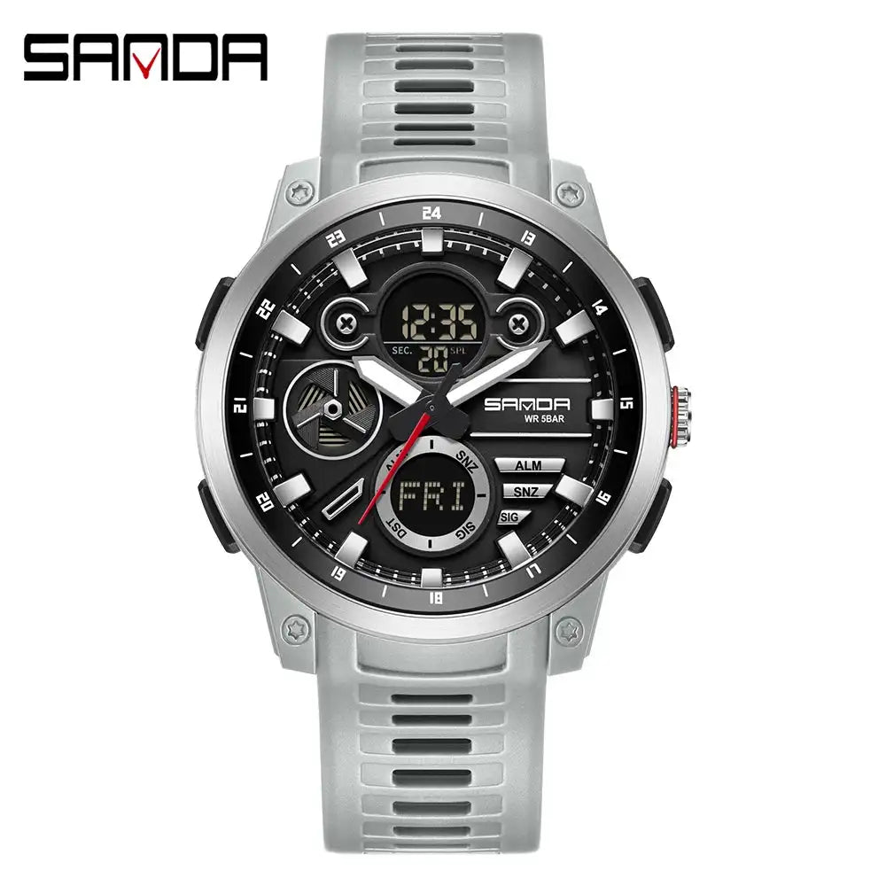 SANDA Sports Men's Electronic Watch Fashion Multi functional Waterproof LED Dual Display Men's Electronic Watch 3379