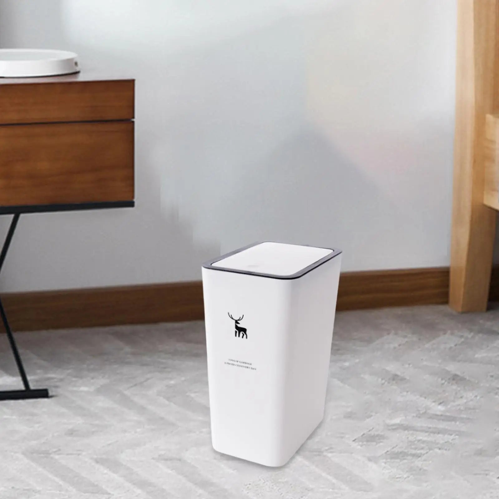 Garbage Can with Lid Household Rubbish Bin for Living Room Craft Room Toilet