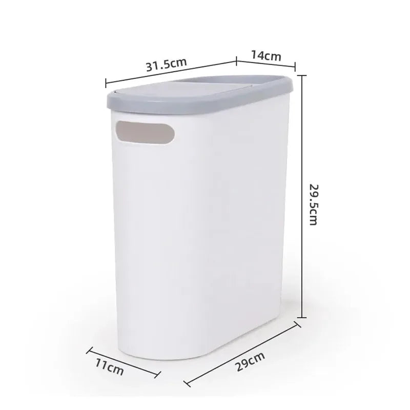 Slim Plastic Trash Bin with Lid,Easy Press-Top,Space Saving Design, Suitable for Bathroom Kitchen Living Room,Simple Solid Color Lootquake LLC