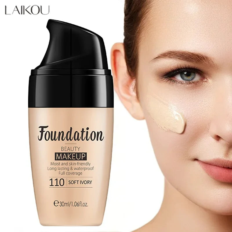LAIKOU Liquid Foundation Moisturizing Long Lasting Face Comestics Natural Brighten Face Base Tone Make Up 30ml Lootquake LLC